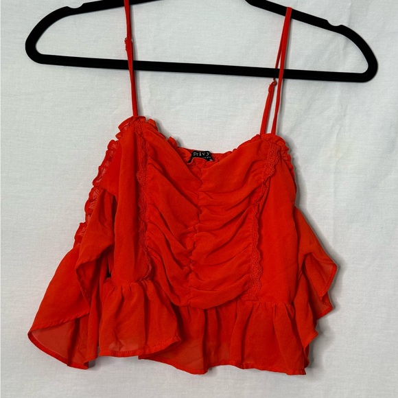 Red Ruffle off shoulder cropped top - Picture 4 of 8